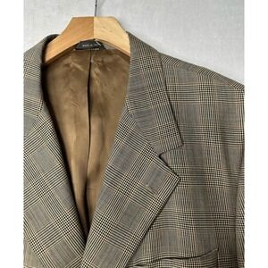 Banana Republic 46L Mens Plaid Blazer Sport Coat Brown Tan Career Classic